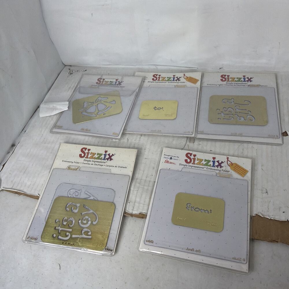 Lot of 5 Sizzix Simple Impressions Embossing folder 38-9664 9782 9783 9673 9658